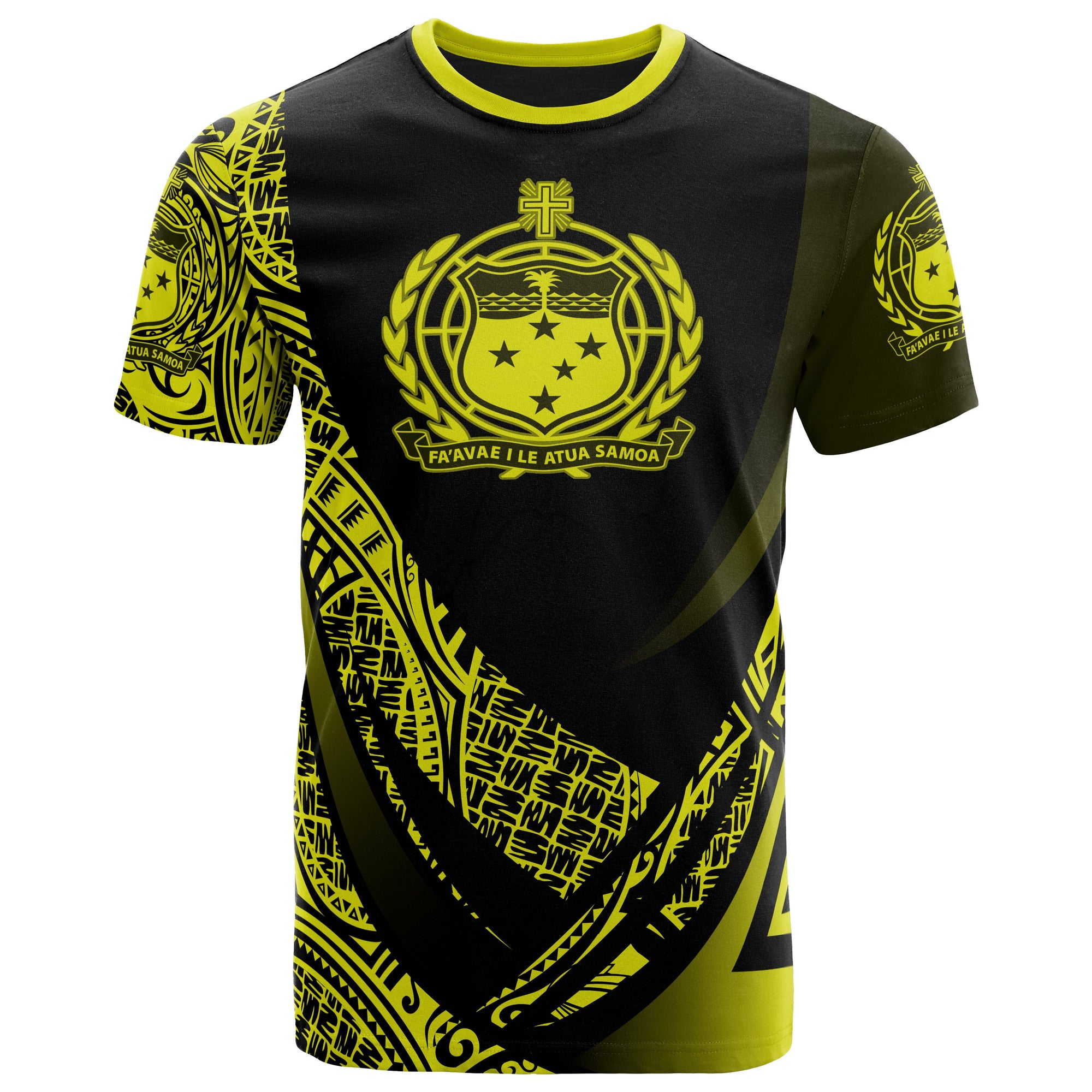 Samoa T Shirt Yellow Polynesian Patterns Sport Style Unisex Black - Polynesian Pride