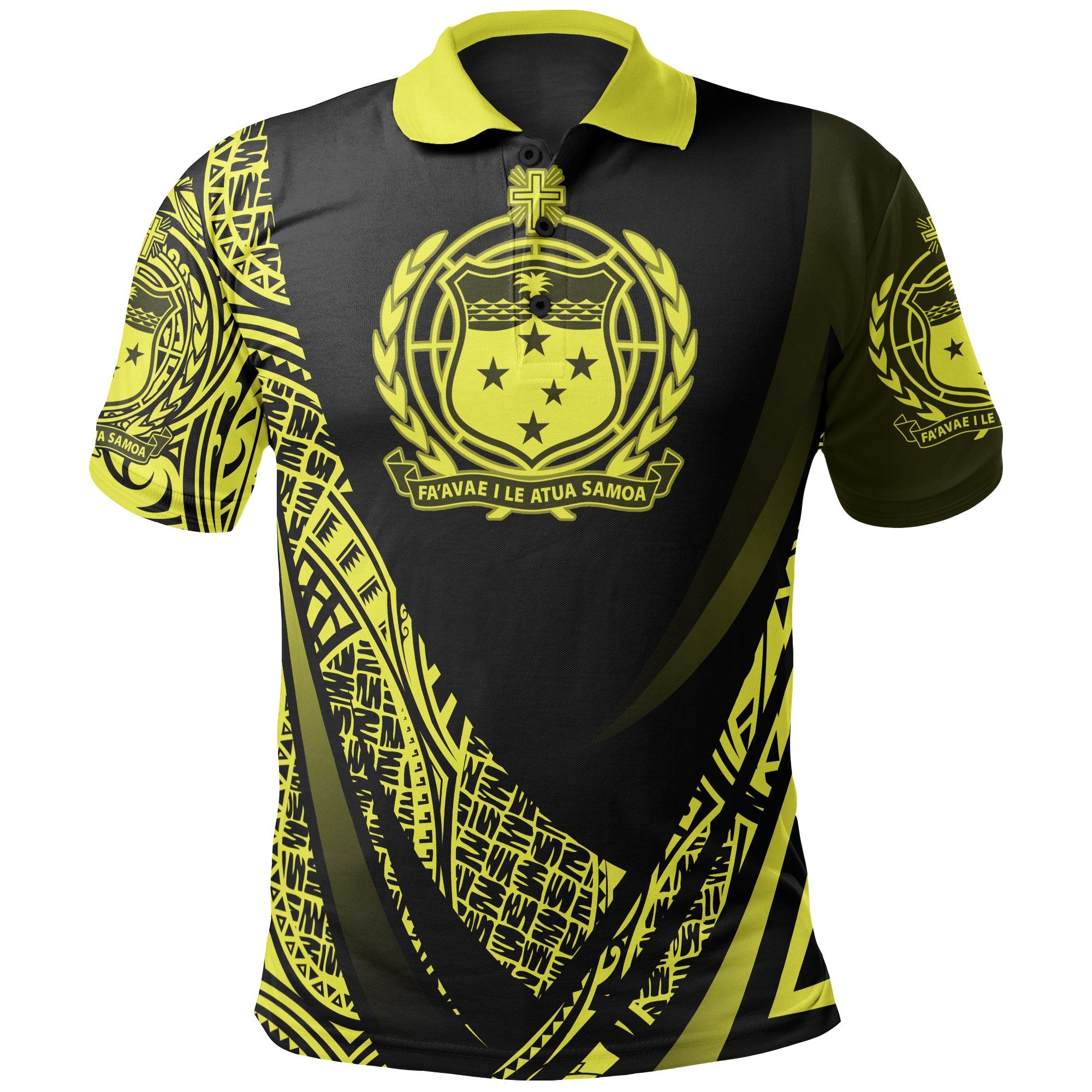 Samoa Polo Shirt Yellow Polynesian Patterns Sport Style Unisex Black - Polynesian Pride