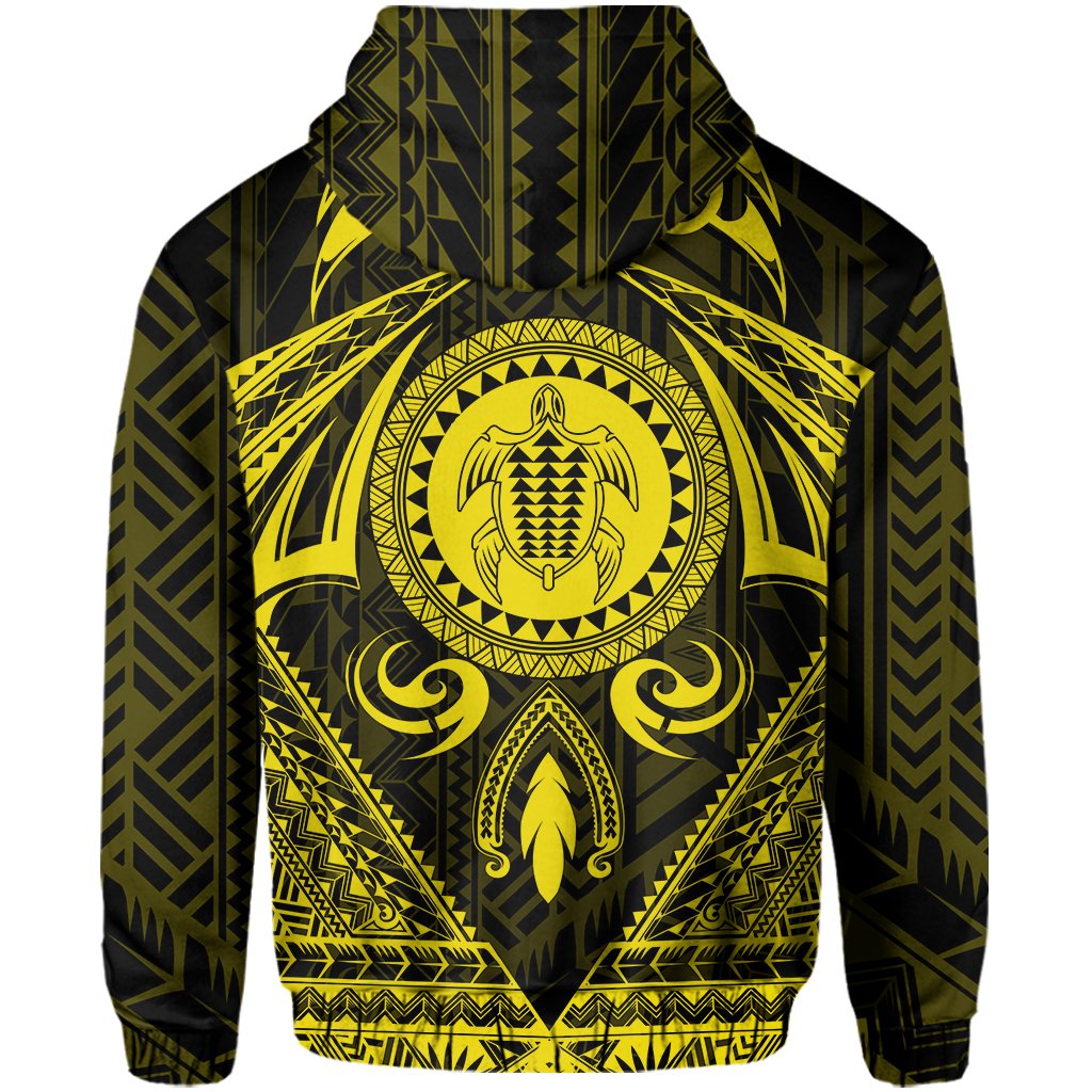 Polynesian Kakau Kanaka Turtle Map Hawaii Hoodie Circle Style Yellow - Polynesian Pride