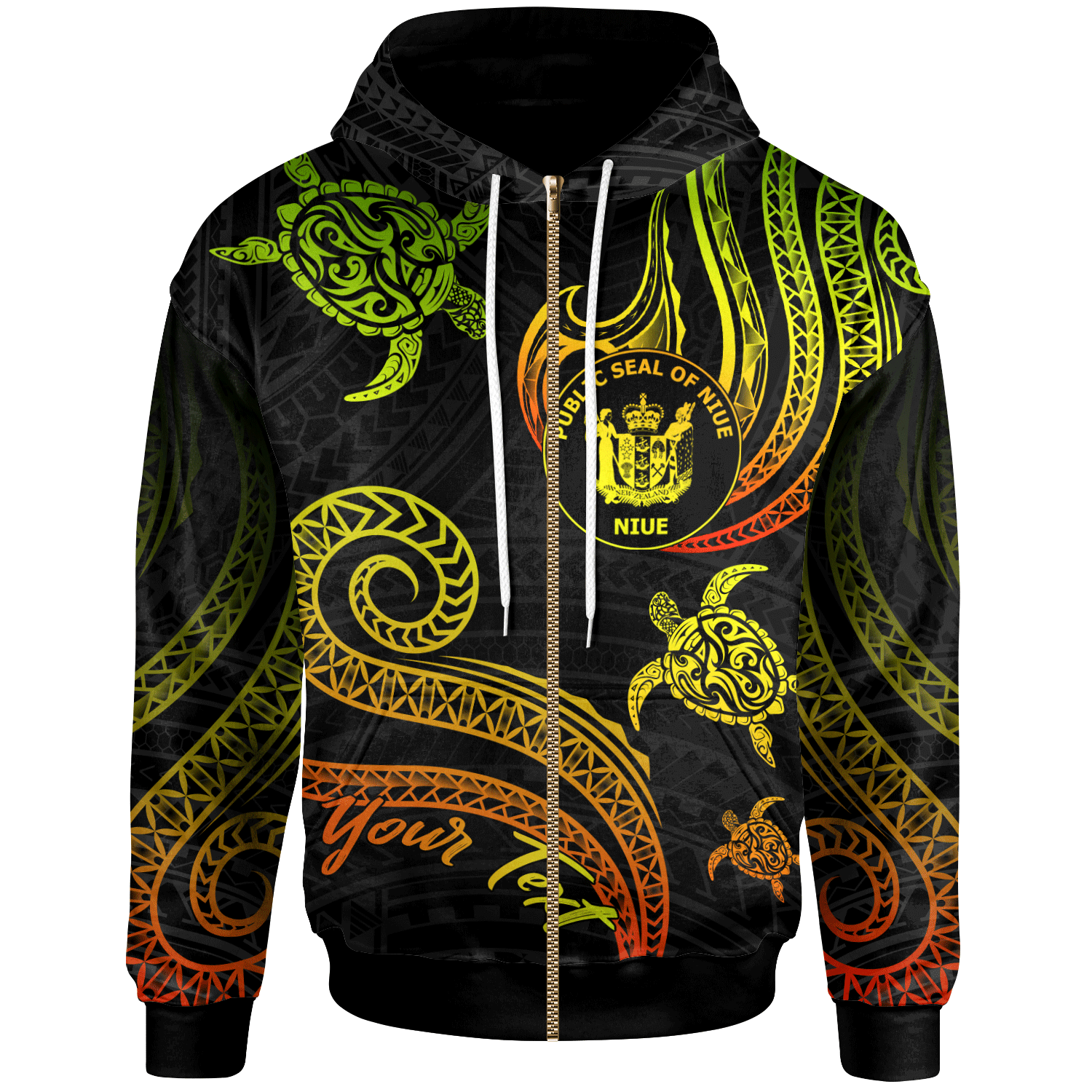 Niue Custom Zip Hoodie Polynesian Turtle With Pattern Reggae Unisex Reggae - Polynesian Pride