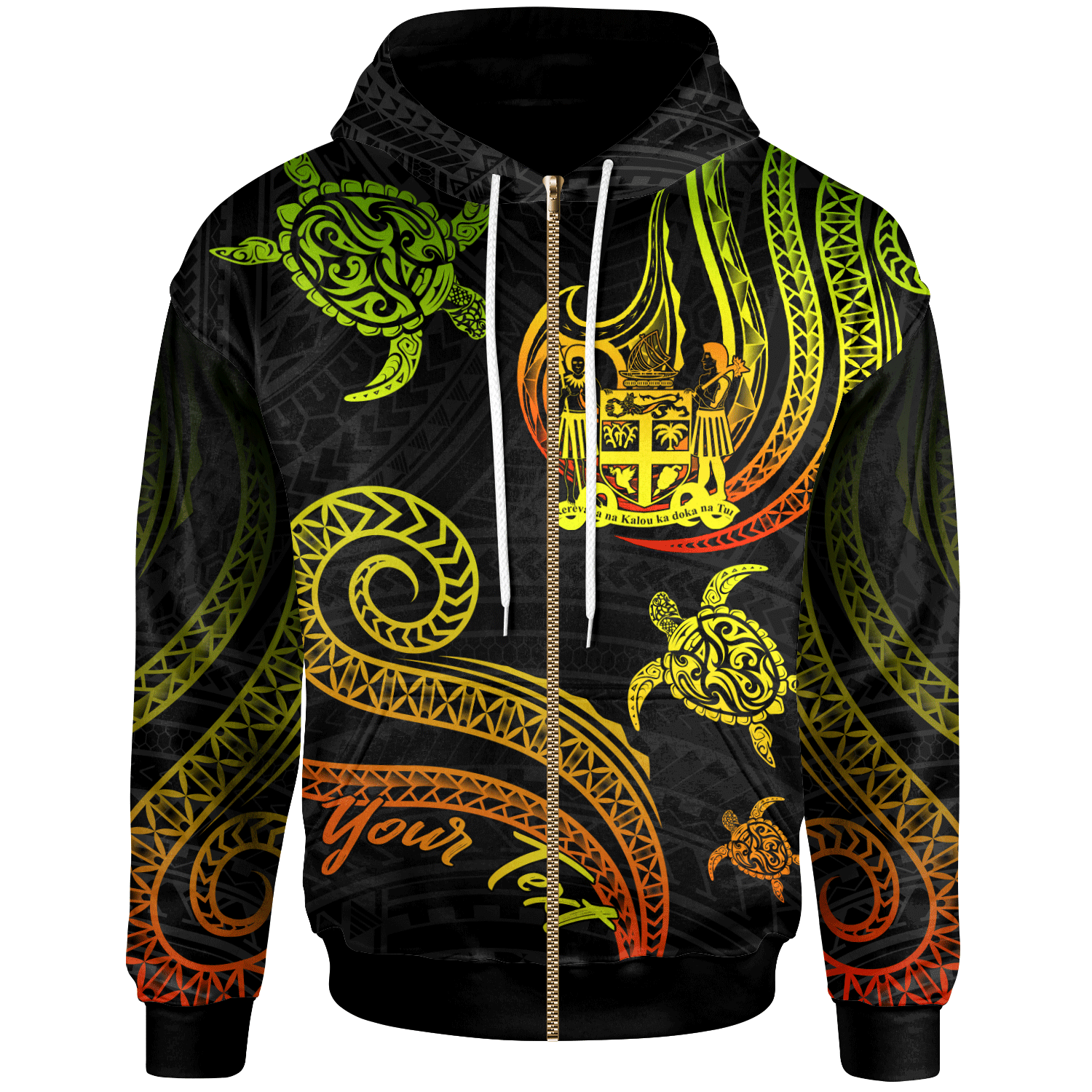 Fiji Custom Zip Hoodie Polynesian Turtle With Pattern Reggae Unisex Reggae - Polynesian Pride