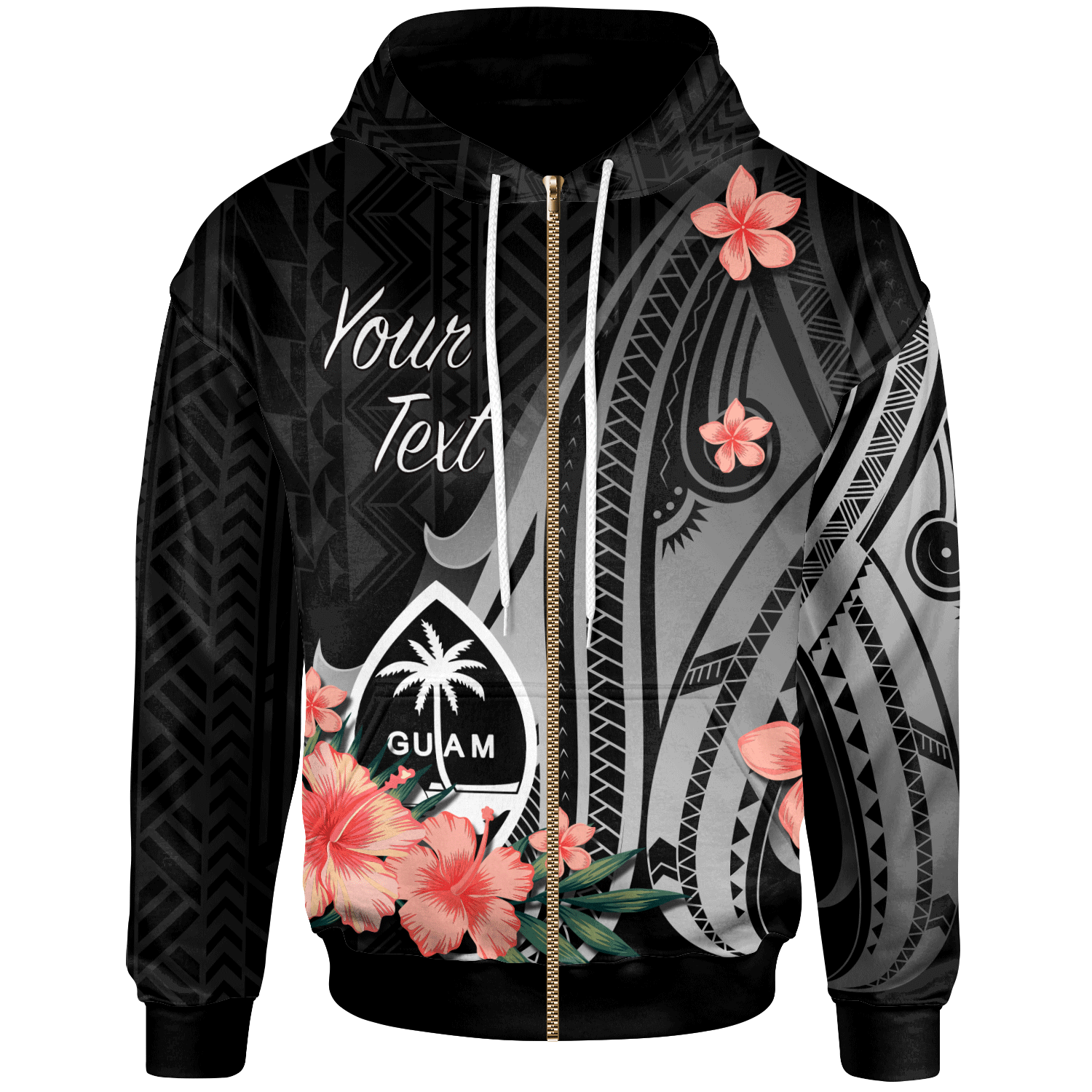 Guam Custom Zip Hoodie Polynesian Hibiscus Pattern Style Unisex Black - Polynesian Pride