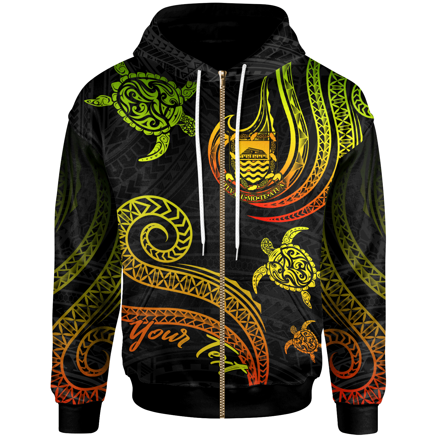 Tuvalu Custom Zip Hoodie Polynesian Turtle With Pattern Reggae Unisex Reggae - Polynesian Pride