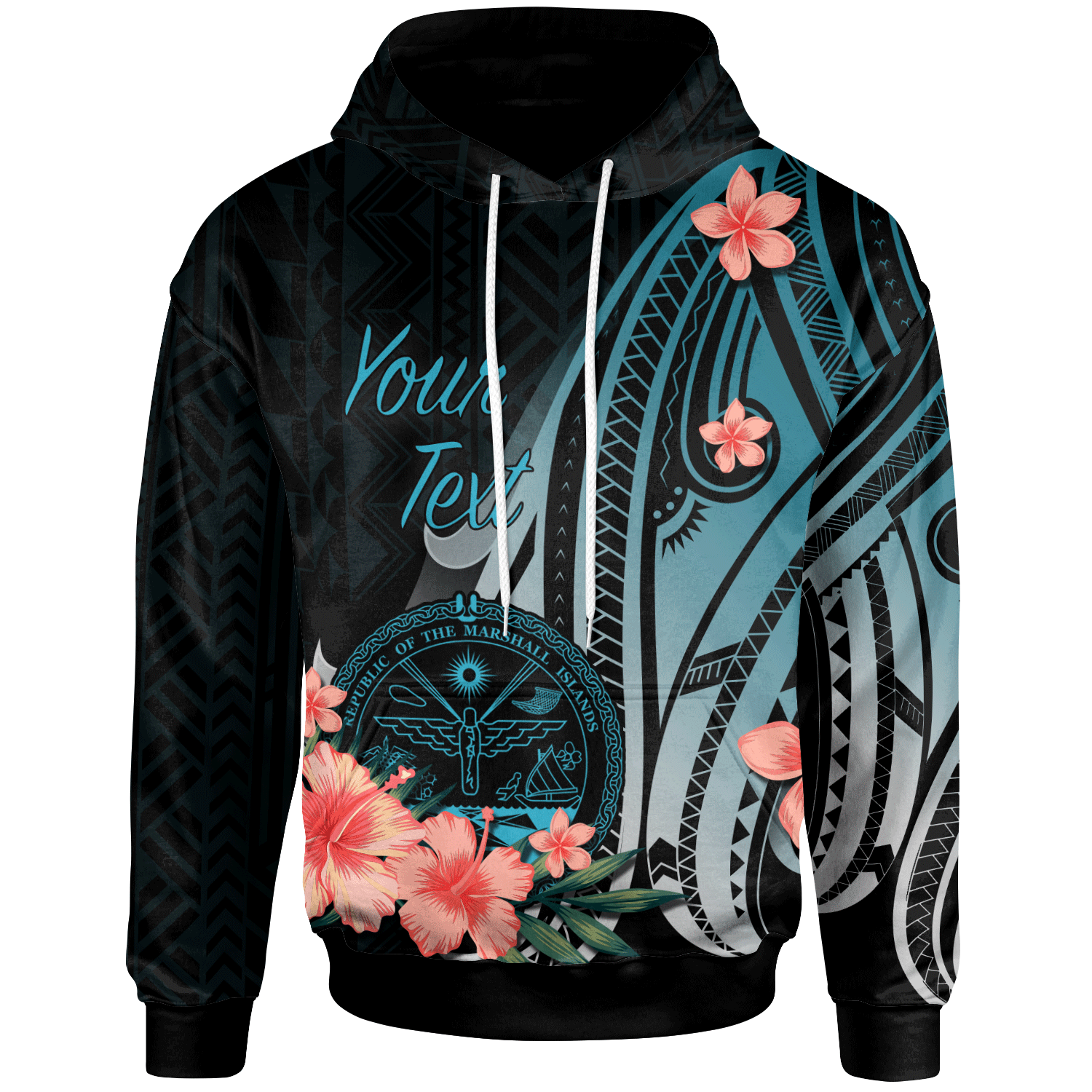 Marshall Islands Custom Hoodie Turquoise Polynesian Hibiscus Pattern Style Unisex Turquoise - Polynesian Pride