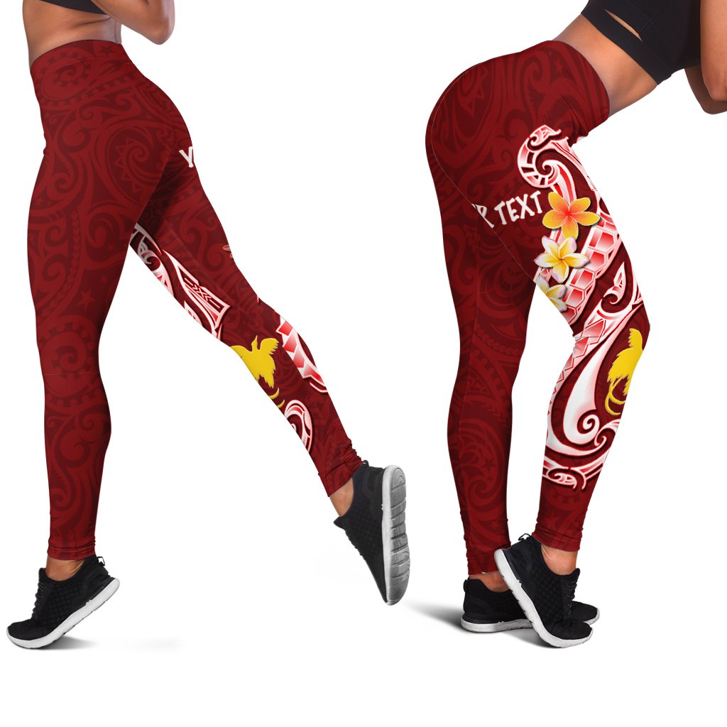 Papua New Guinea Custom Personalised Legging - PNG Seal Polynesian Patterns Plumeria Red - Polynesian Pride