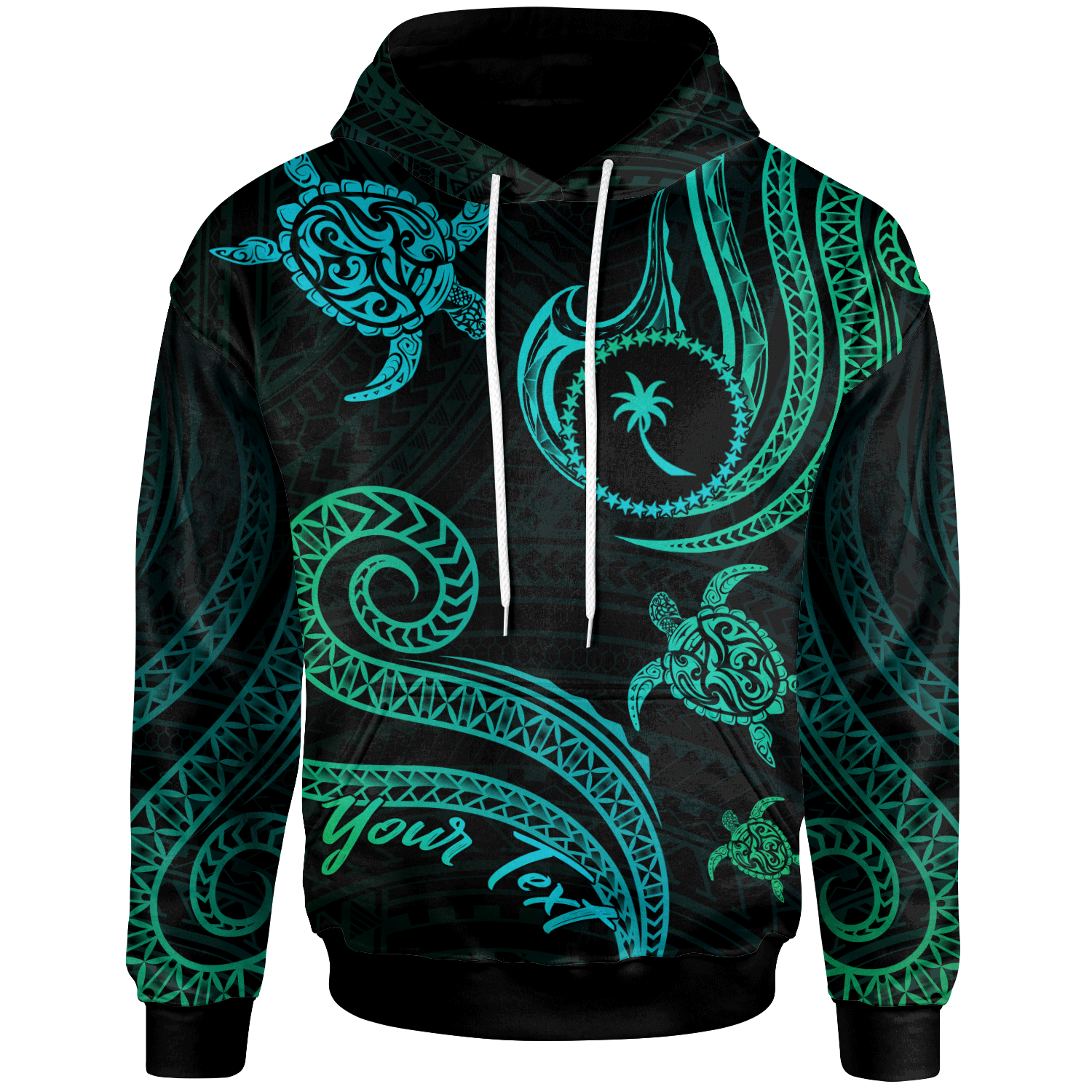 Chuuk Custom Hoodie Polynesian Turtle With Pattern Unisex Blue Green - Polynesian Pride