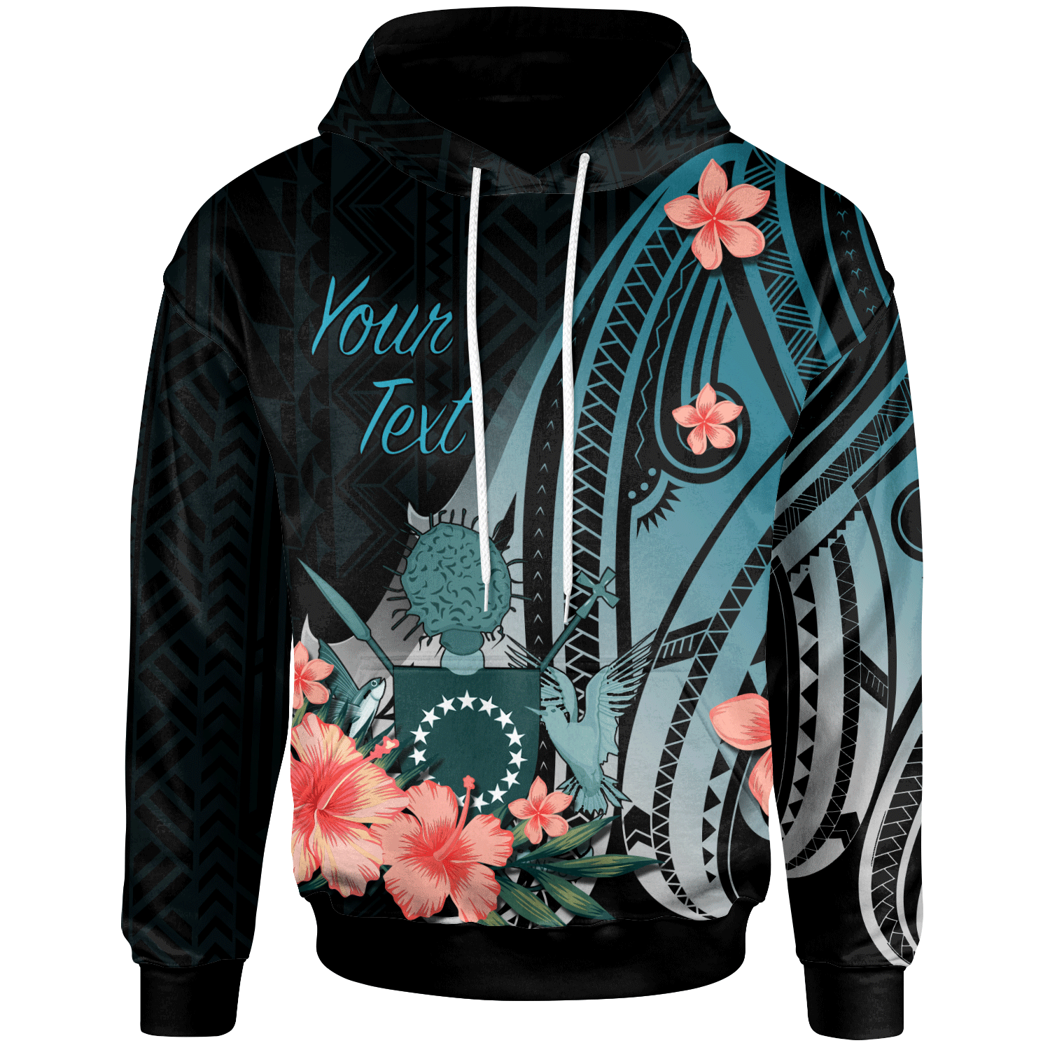 Cook Islands Custom Zip Hoodie Turquoise Polynesian Hibiscus Pattern Style Unisex Turquoise - Polynesian Pride