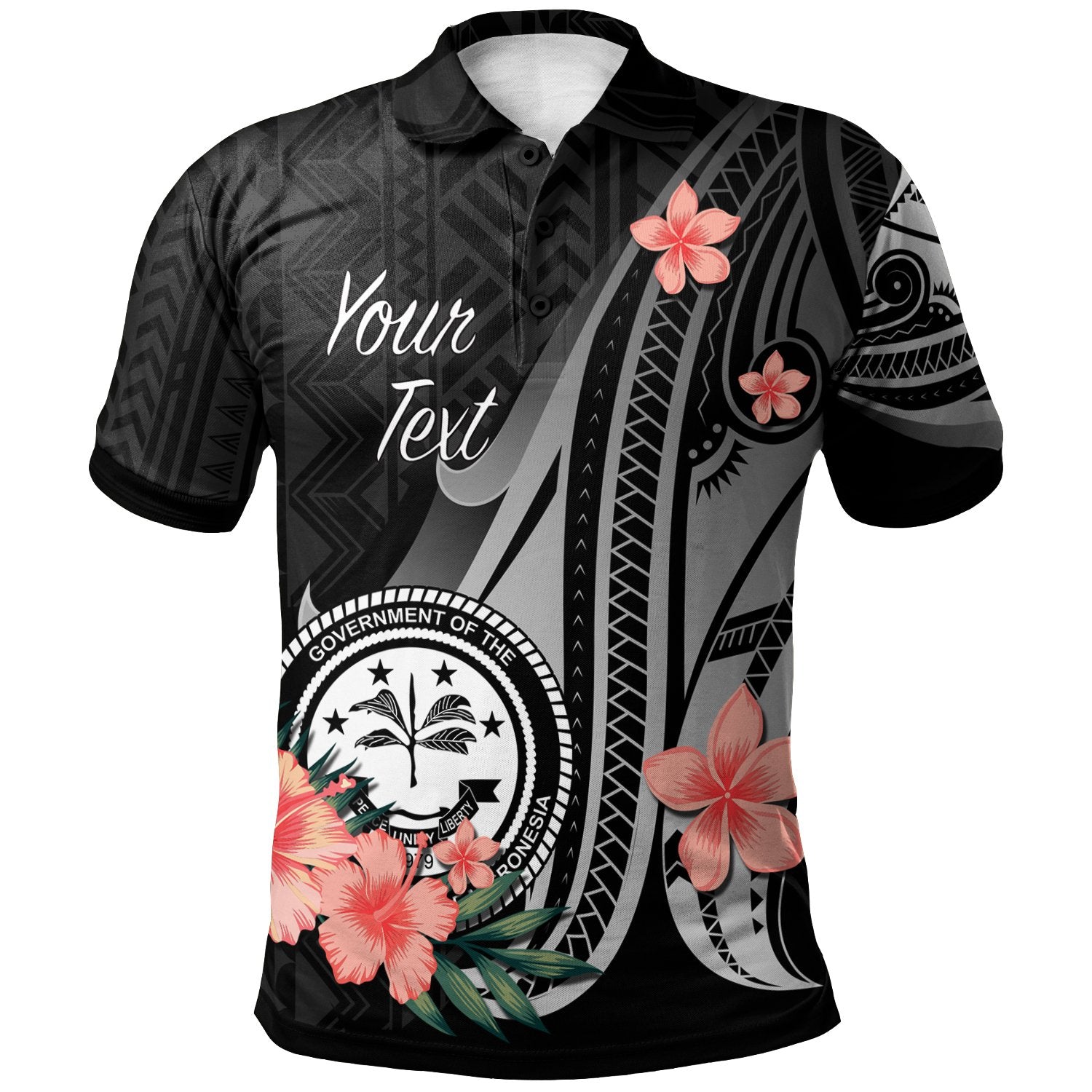 Federated States of Micronesia Custom Polo Shirt Polynesian Hibiscus Pattern Style Unisex Black - Polynesian Pride