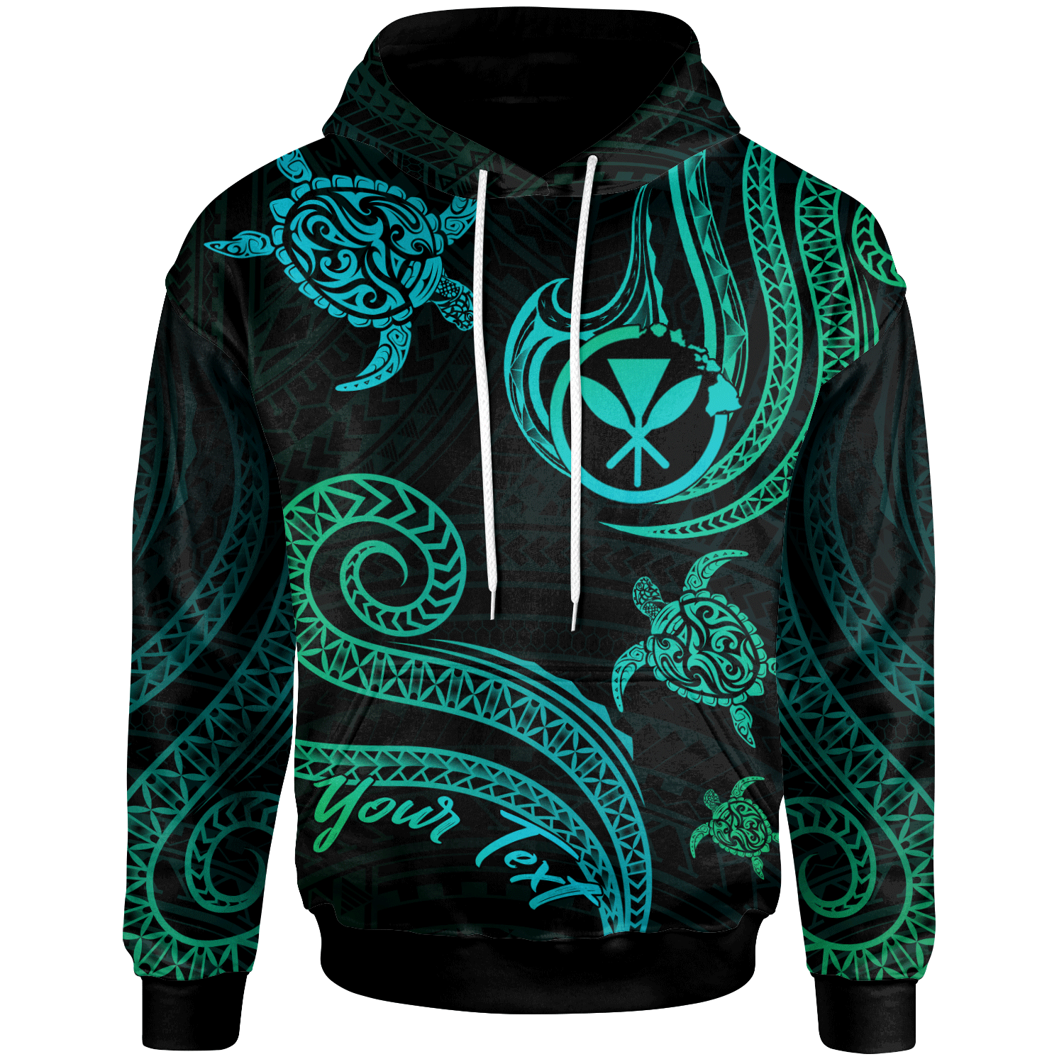 Kanaka Maoli Custom Hoodie Polynesian Turtle With Pattern Unisex Blue Green - Polynesian Pride