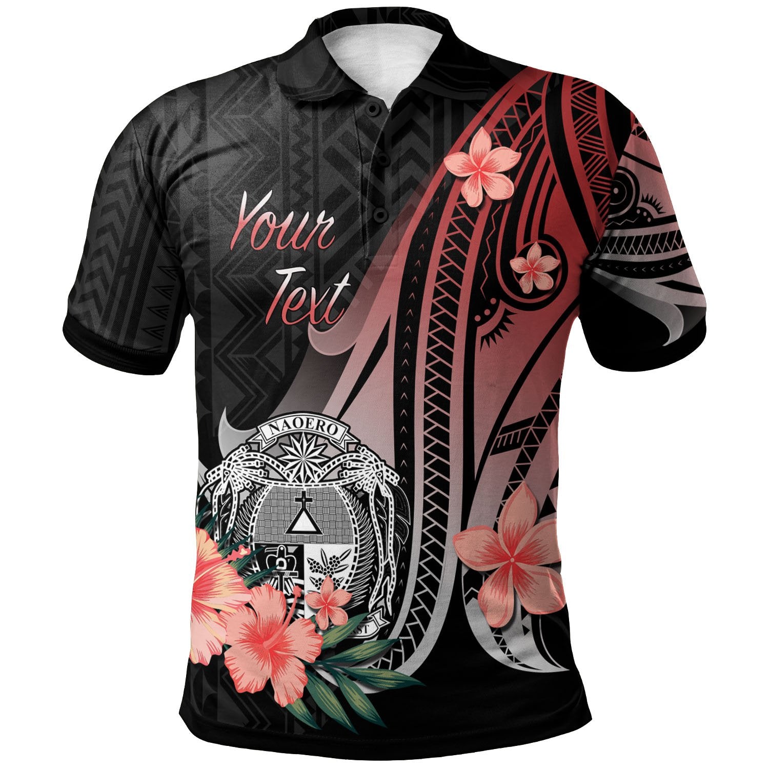 Nauru Custom Polo Shirt Red Polynesian Hibiscus Pattern Style Unisex Red - Polynesian Pride