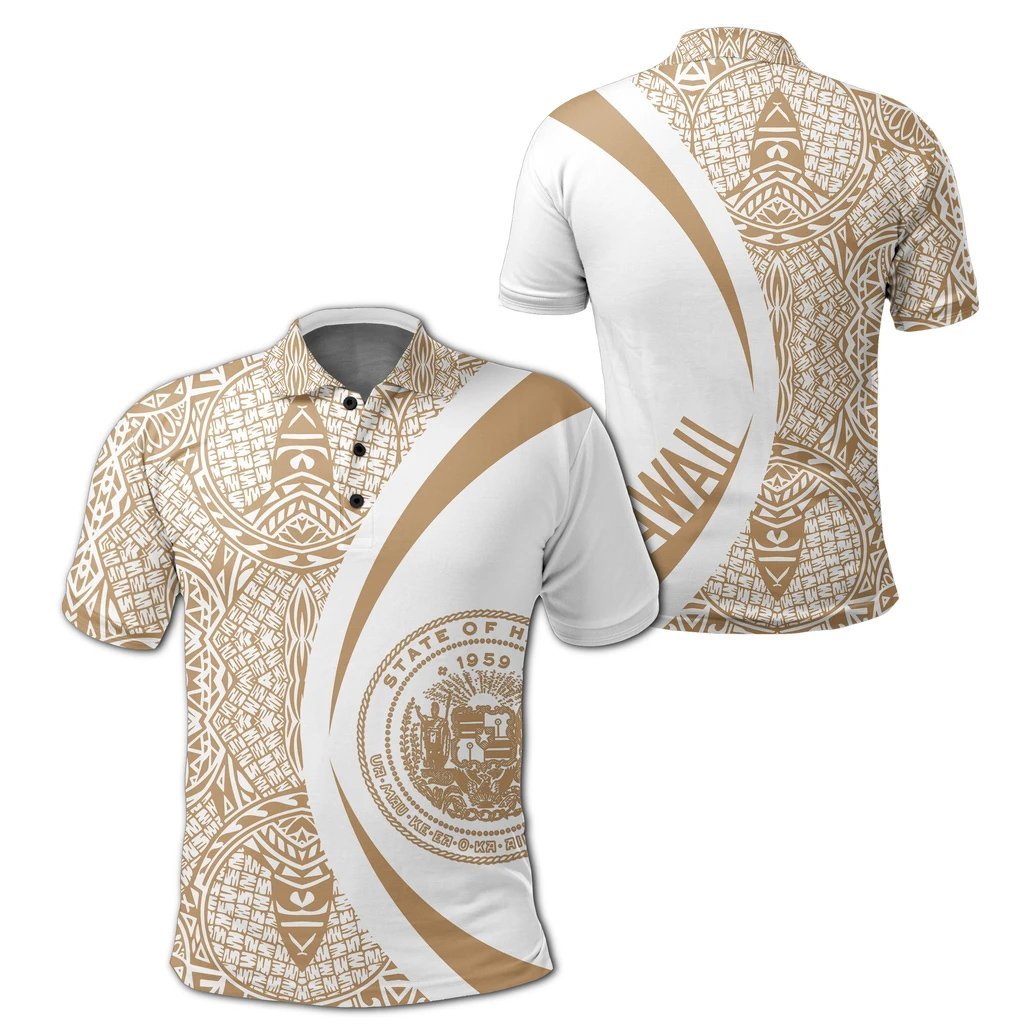 Hawaii Polynesian Polo Shirt Gold and White Circle Style Unisex White - Polynesian Pride