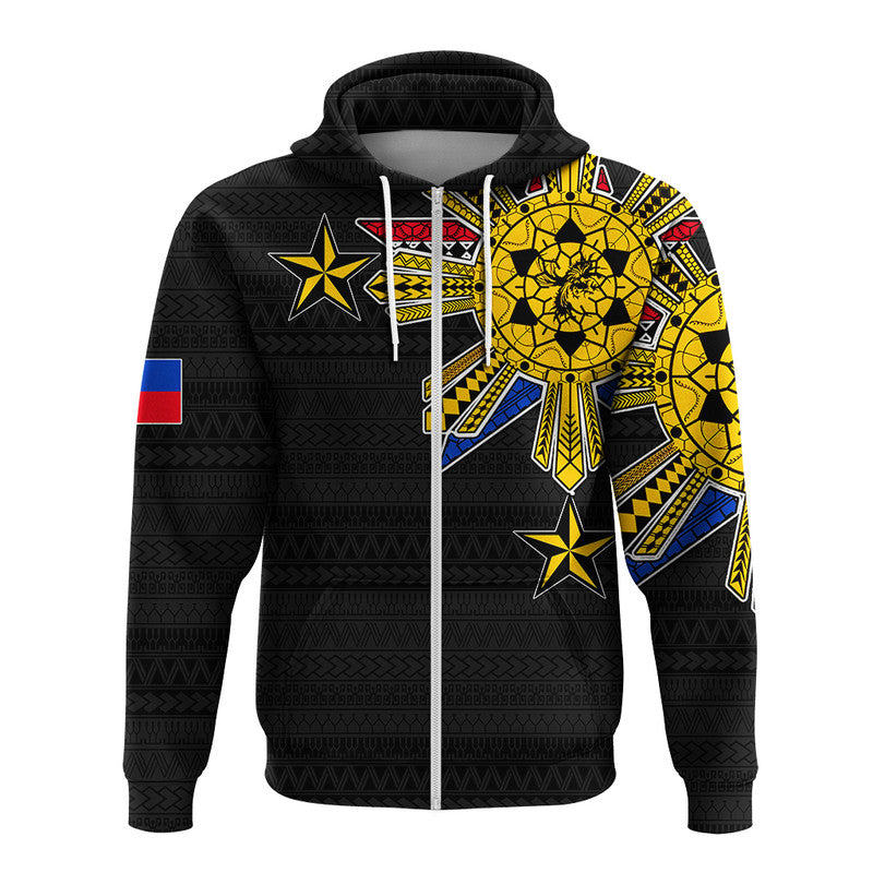Custom Filipino Hoodie Tribal Black Style LT6 Zip Hoodie Black - Polynesian Pride