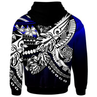 Cook Islands Zip Hoodie Tribal Jungle Pattern Blue Color - Polynesian Pride