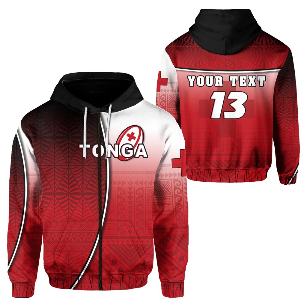 Custom Tonga Rugby Zip Hoodie Impressive Version Custom Text and Number Unisex Red - Polynesian Pride