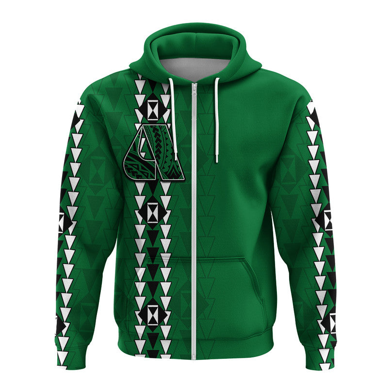 Hawaii Aiea High Mix Kakau Hoodie LT6 Zip Hoodie Green - Polynesian Pride