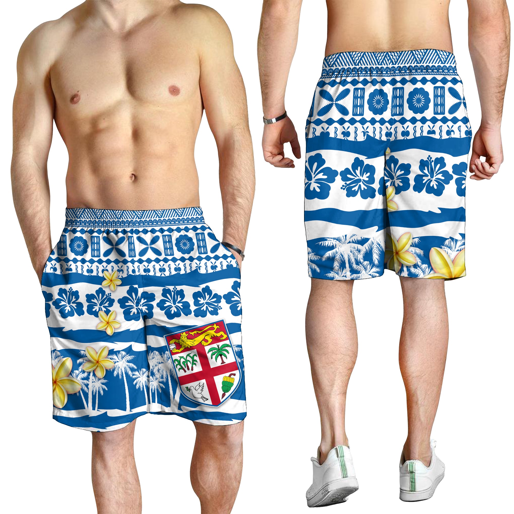 Fiji Polynesian Men Short Fijian Tapa Pattern LT13 Men's Shorts Blue - Polynesian Pride