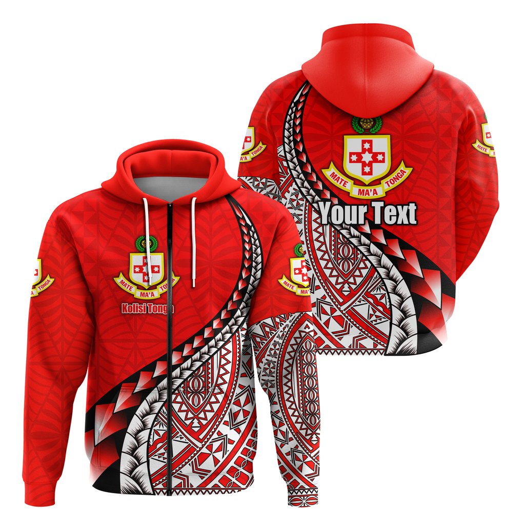 Custom Kolisi Tonga Zip Hoodie Mate Maa Tonga Polynesian Free Style Unisex Red - Polynesian Pride