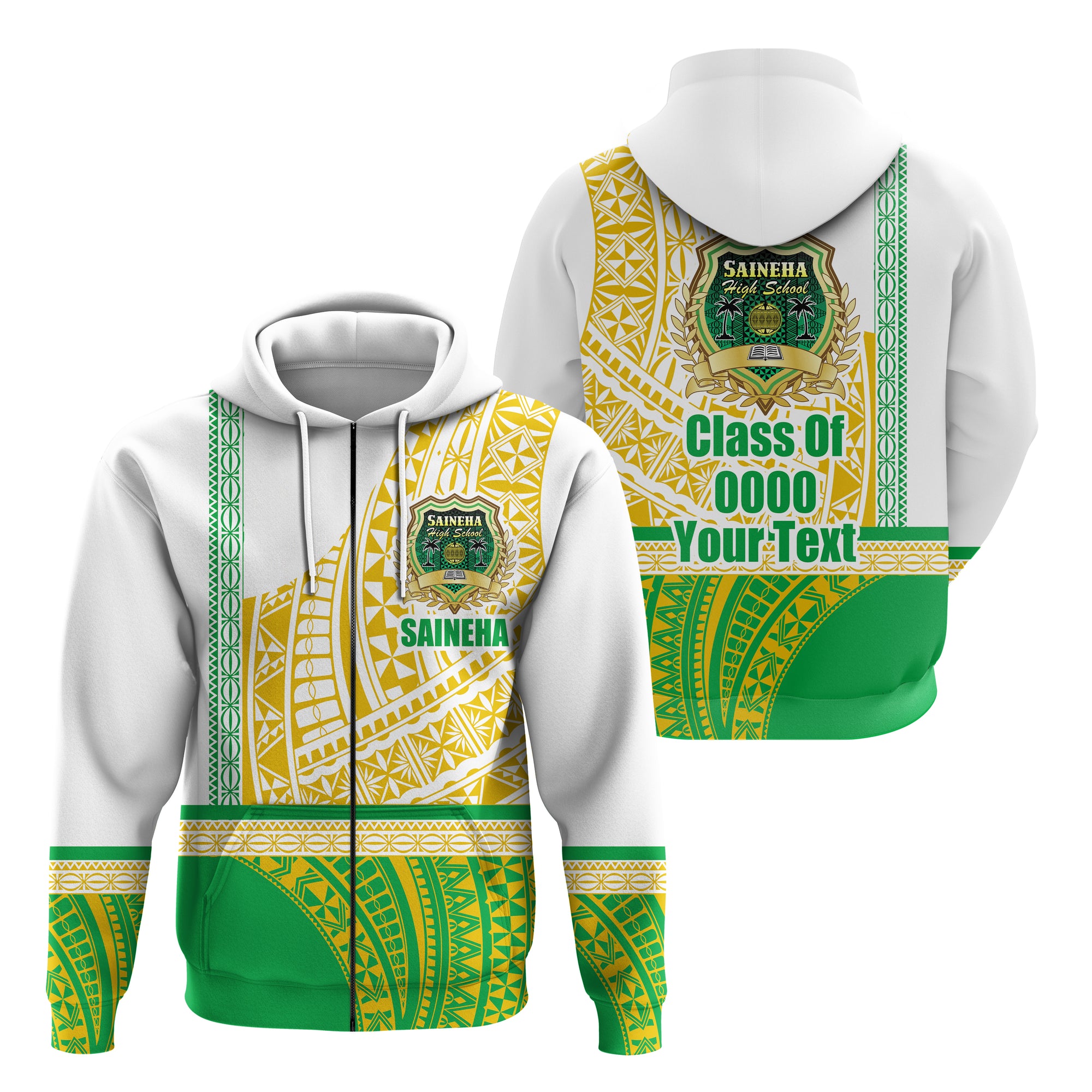 Custom Saineha Tonga Zip Hoodie Old Style Special Class of LT16 Unisex Green - Polynesian Pride