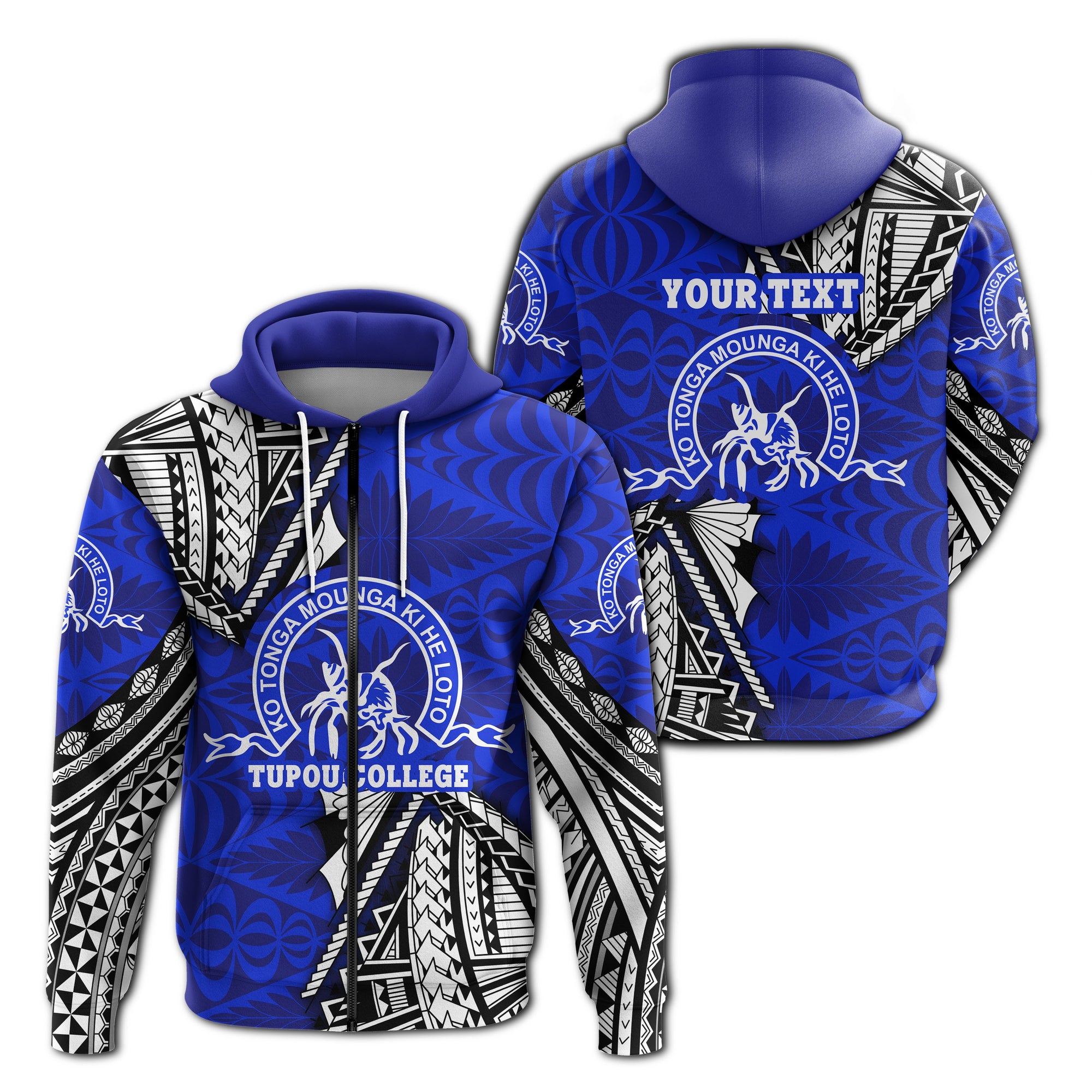 Custom Kolisi Ko Tupou College Tonga Zip Hoodie Polynesian Version Special Unisex Blue - Polynesian Pride