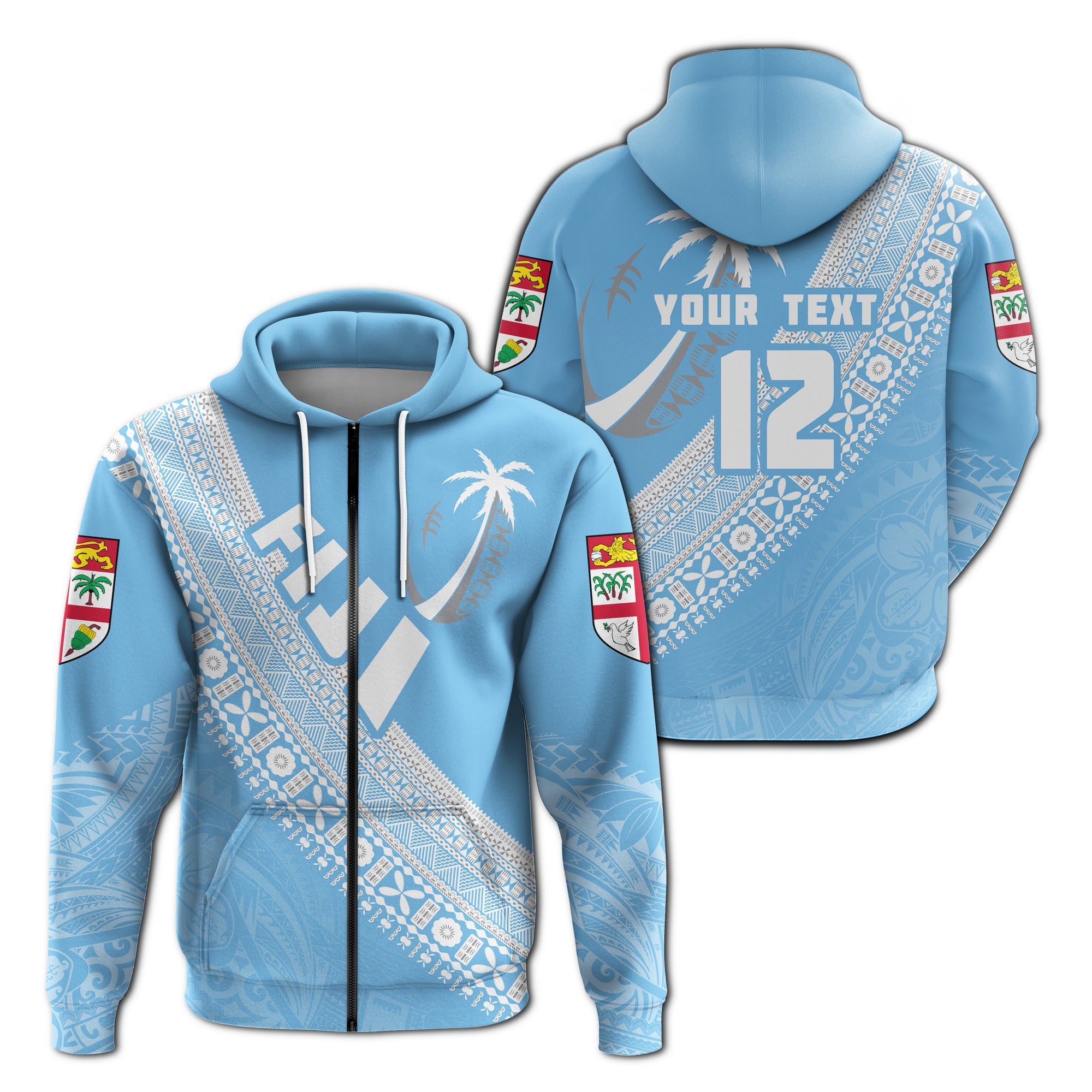 Custom Fiji Tapa Rugby Zip Hoodie version Style You Win Blue Unisex Blue - Polynesian Pride