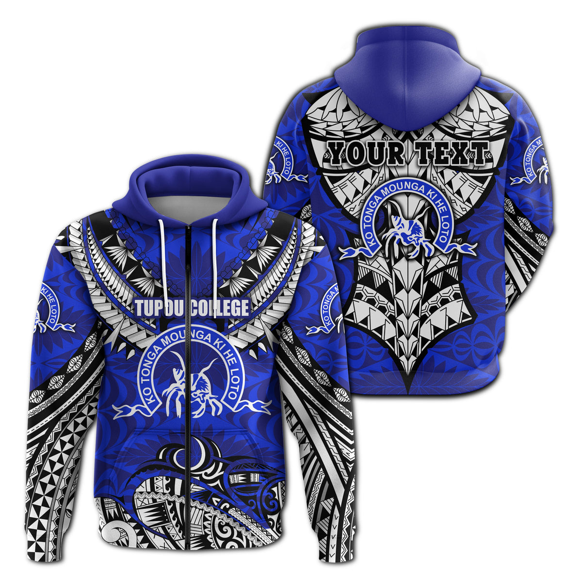 Custom Kolisi Ko Tupou College Tonga Zip Hoodie Polynesian Version Special 2 Zip Hoodie Blue - Polynesian Pride