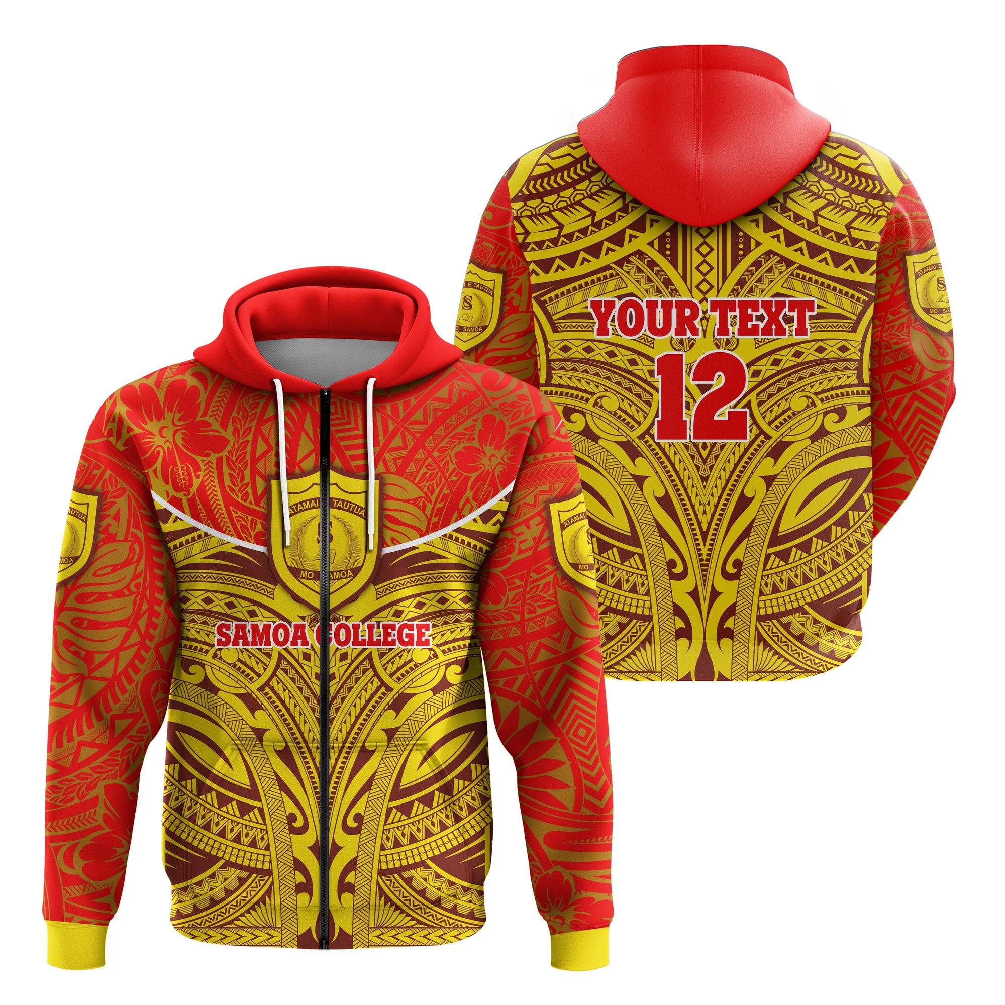 Custom Samoa College Zip Hoodie Polynesian Royal Style Version 2 Unisex Red - Polynesian Pride