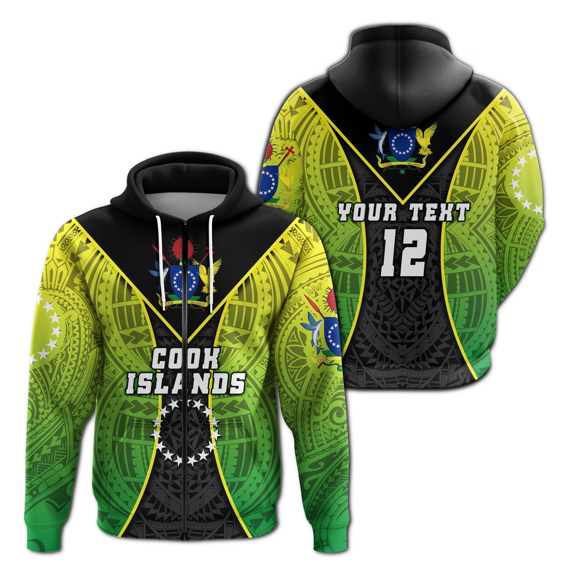 Custom Cook Islands Rugby Zip Hoodie Style Gown Unisex Green - Polynesian Pride