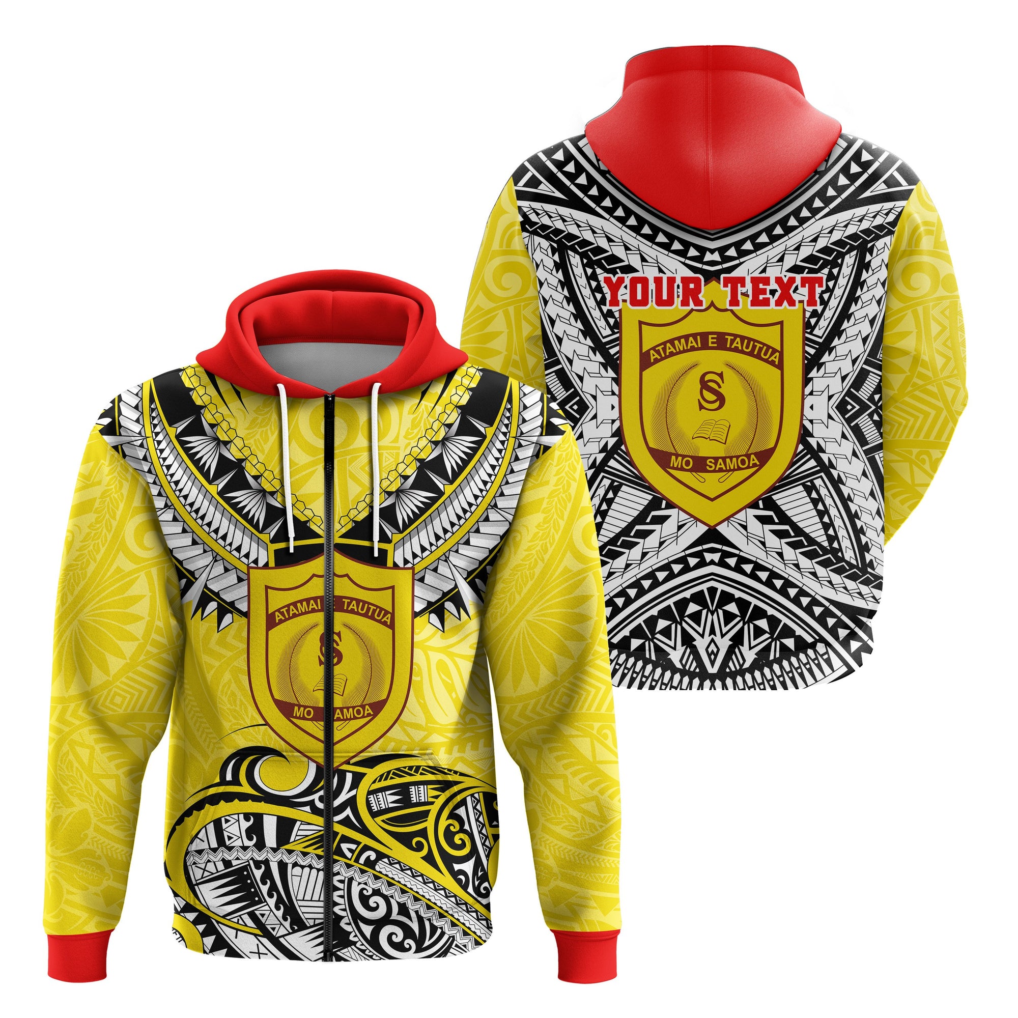 Custom Samoa College Zip Hoodie Polynesian Style Version Special Unisex Yellow - Polynesian Pride