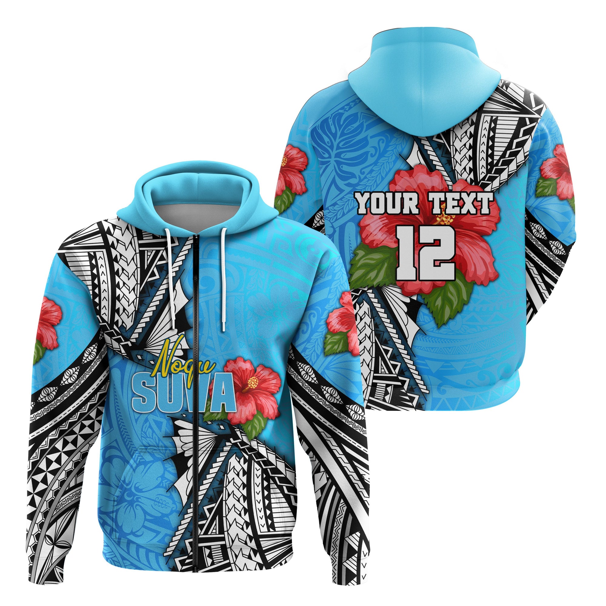 Custom Suva Rugby Zip Hoodie Polynesian Pinwheel Style Unisex Blue - Polynesian Pride