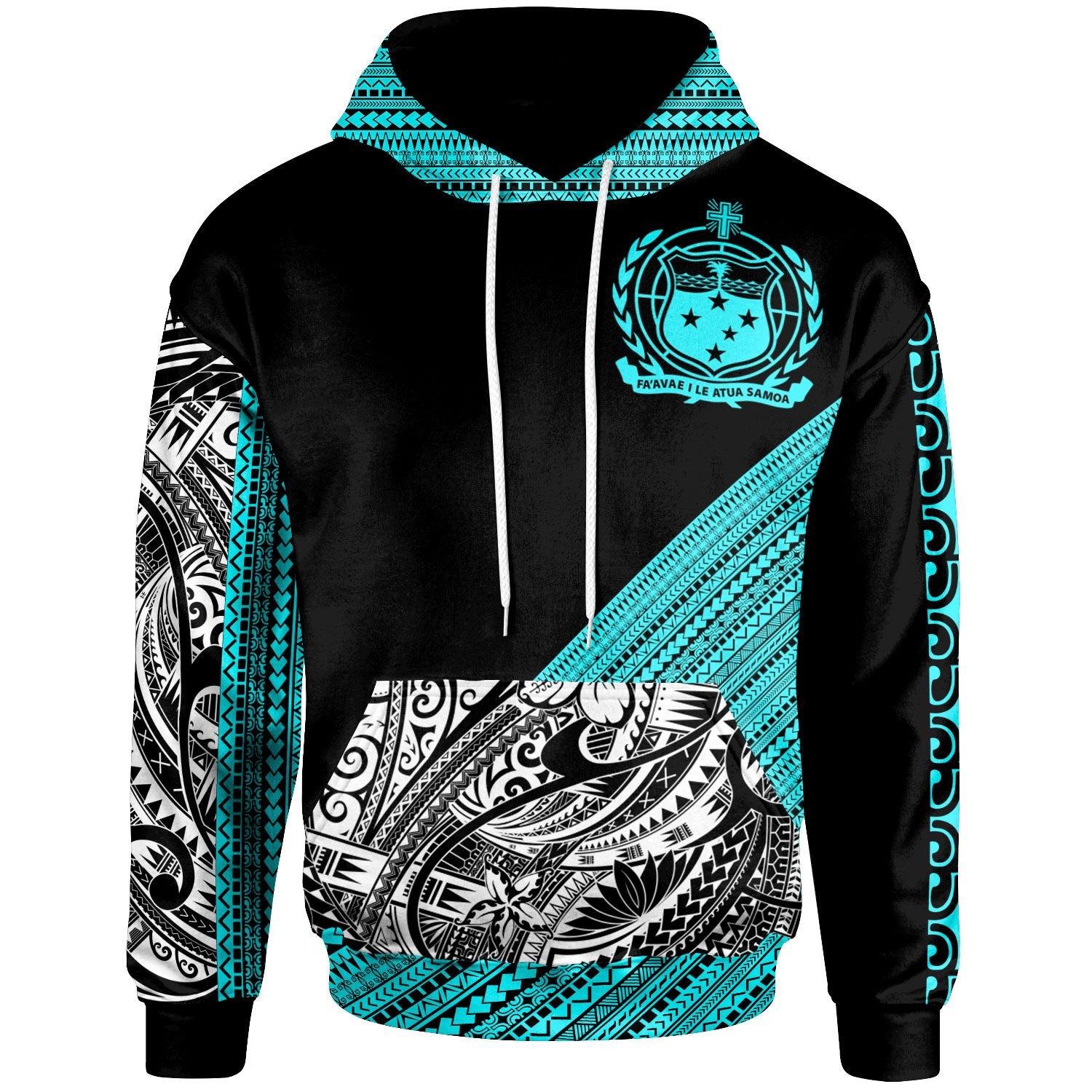 Samoa Custom Hoodie Polynesian Diagonal Pattern Blue Unisex Blue - Polynesian Pride