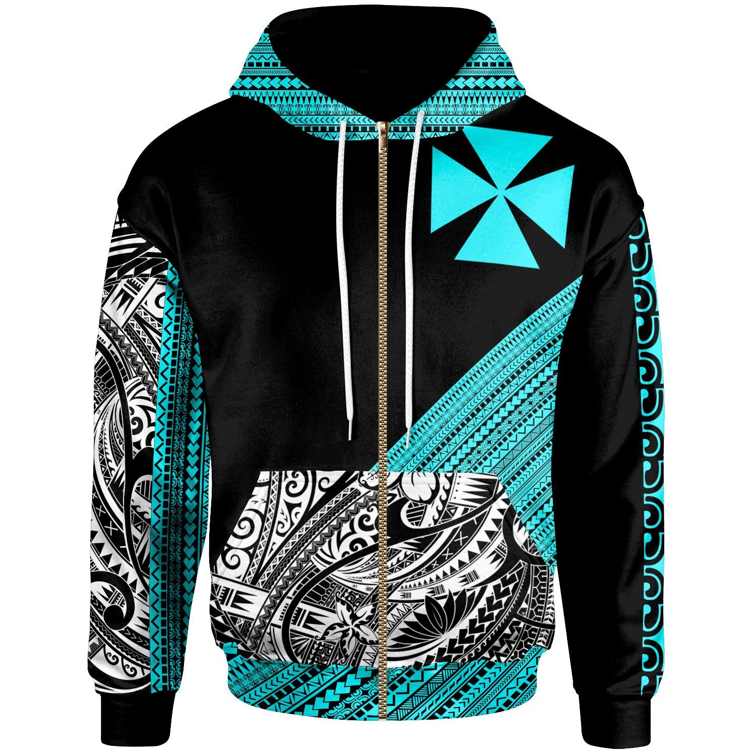 Wallis and Futuna Custom Zip Hoodie Polynesian Diagonal Pattern Blue Unisex Blue - Polynesian Pride