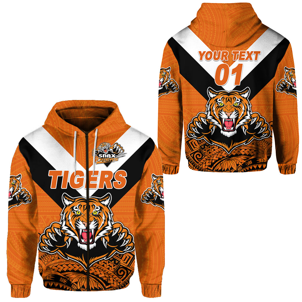 Custom Papua New Guinea Lae Snax Tigers Zip Hoodie Rugby Simple Style Orange, Custom Text and Number LT8 Unisex Orange - Polynesian Pride