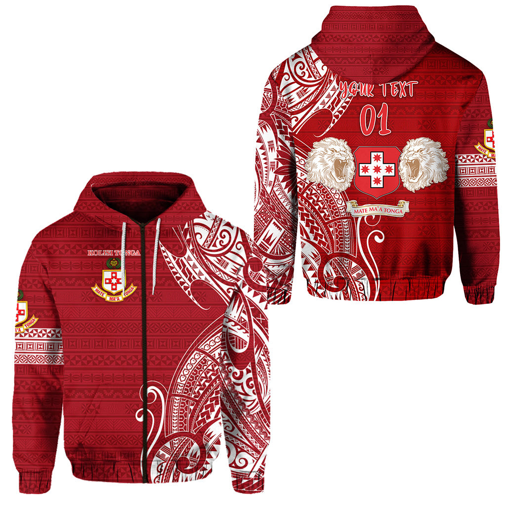 Custom Kolisi Tonga Mate Maa Tonga Zip Hoodie Laione Ashburton Old Boys, Custom Text and Number LT8 Unisex Red - Polynesian Pride