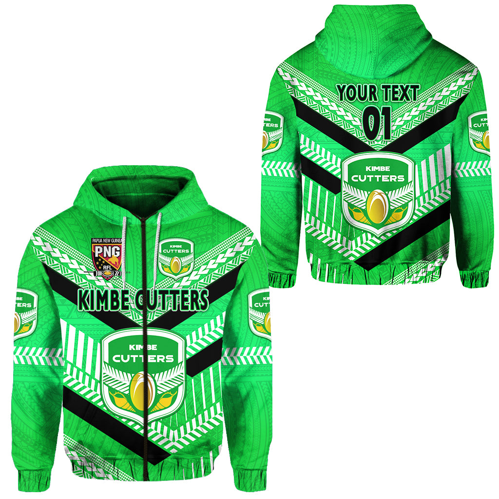 Custom Papua New Guinea Kimbe Cutters Zip Hoodie Rugby Green, Custom Text and Number LT8 Unisex Green - Polynesian Pride