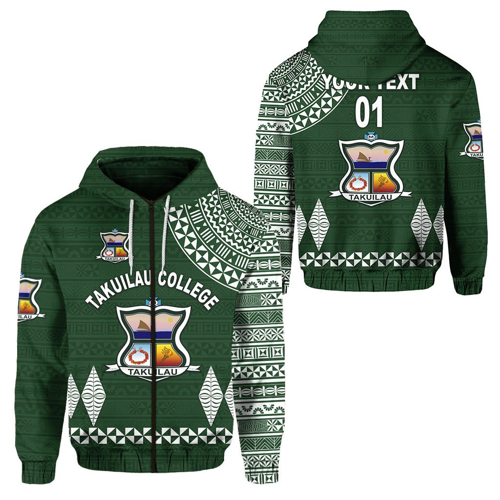 Custom Tonga Takuilau College Zip Hoodie Simple Style LT8 Unisex Green - Polynesian Pride