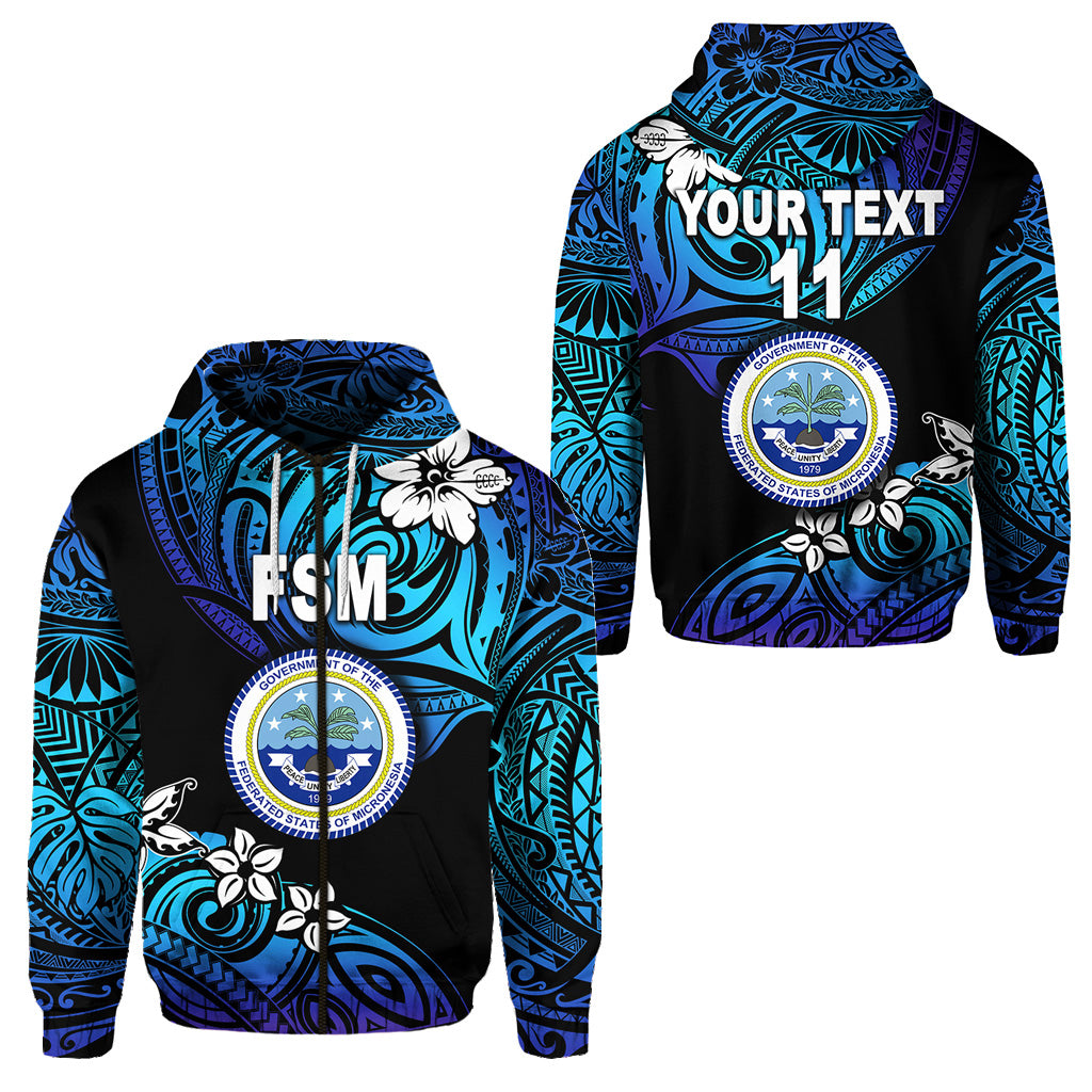 Custom Federated States of Micronesia Zip Hoodie Unique Vibes Blue LT8 Unisex Blue - Polynesian Pride