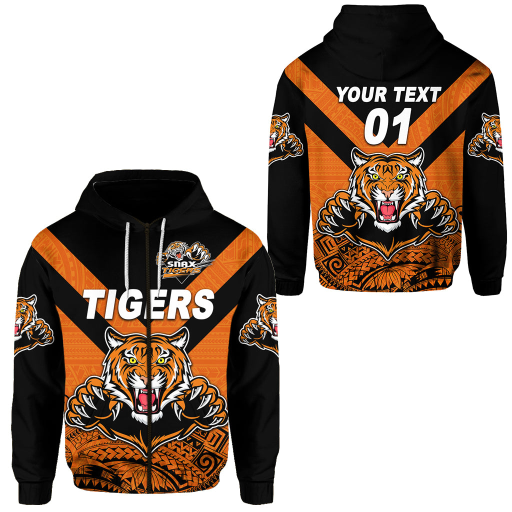 Custom Papua New Guinea Lae Snax Tigers Zip Hoodie Rugby Original Style Orange, Custom Text and Number LT8 Unisex Orange - Polynesian Pride