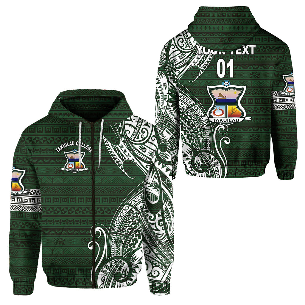 Custom Tonga Takuilau College Zip Hoodie Simple Vibes LT8 Unisex Green - Polynesian Pride