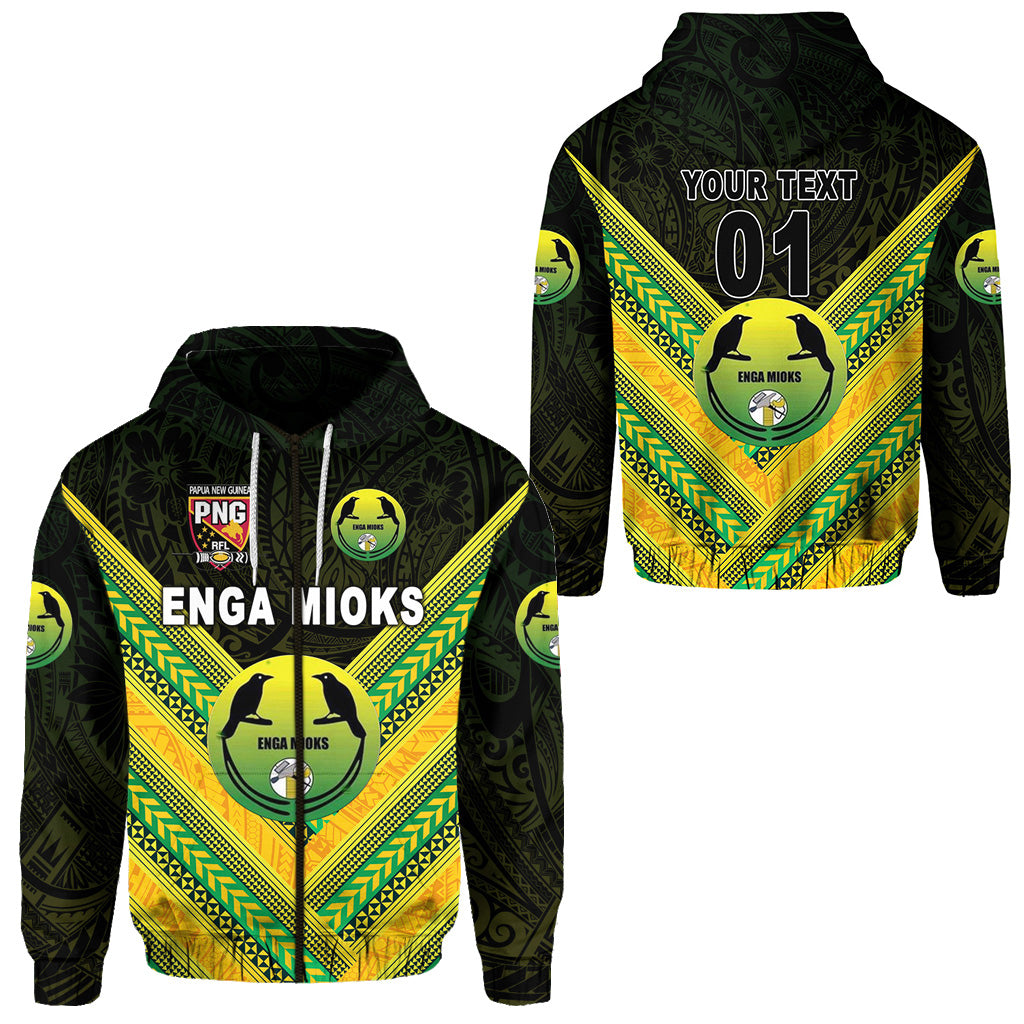 Custom Papua New Guinea Enga Mioks Zip Hoodie Rugby Original Style Black, Custom Text and Number LT8 Unisex Black - Polynesian Pride