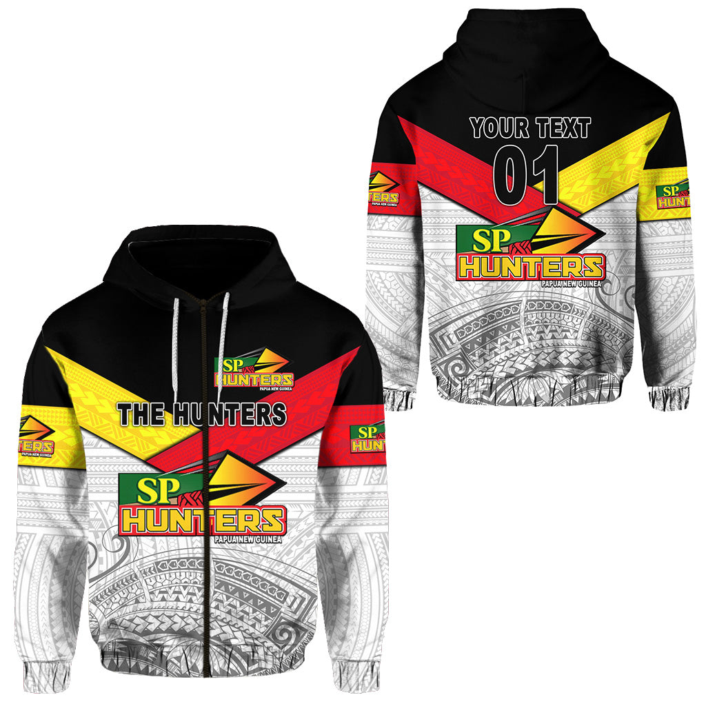 Custom Papua New Guinea SP Hunters Zip Hoodie Rugby Original Style White, Custom Text and Number LT8 Unisex White - Polynesian Pride