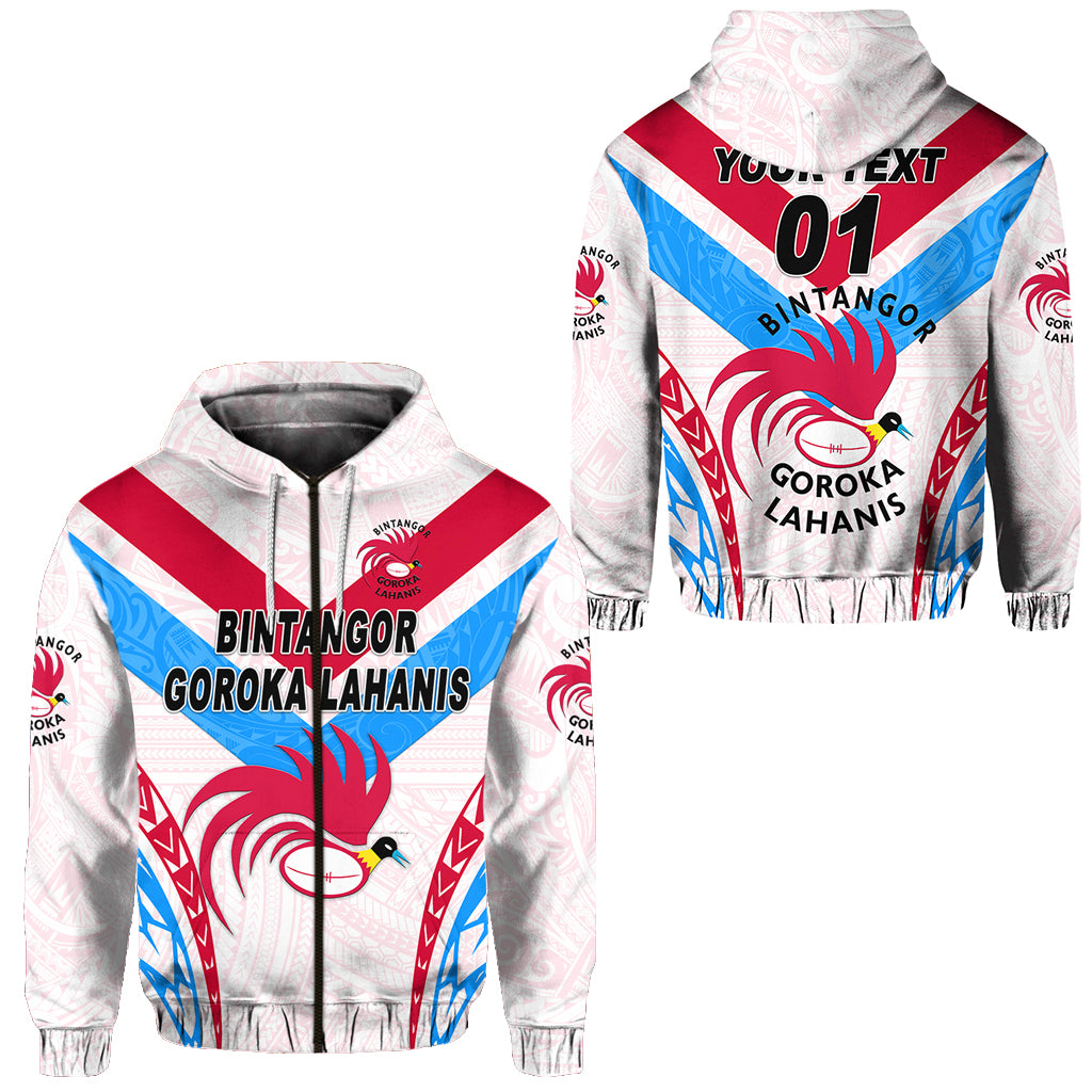 Custom Papua New Guinea Bintangor Goroka Lahanis Zip Hoodie Rugby Original Style White, Custom Text and Number LT8 Unisex White - Polynesian Pride