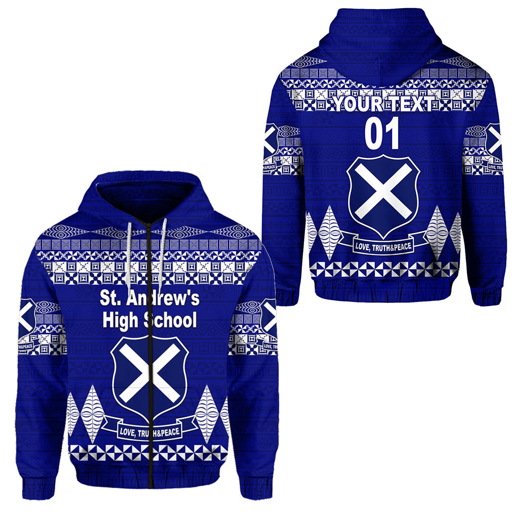 Custom St. andrews High School Zip Hoodie Simple Tongan Kupesi LT8 - Polynesian Pride