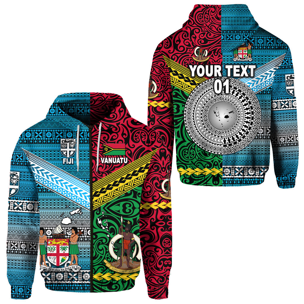 Custom Vanuatu Fiji Zip Hoodie Together Bright Color, Custom Text and Number LT8 Unisex Red - Polynesian Pride