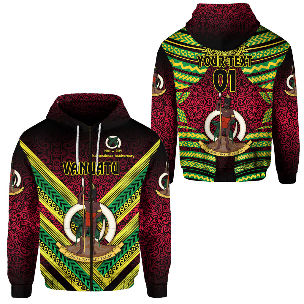 Custom Vanuatu Special Independence Anniversary Zip Hoodie Creative Style Gradient Red, Custom Text and Number LT8 Unisex Red - Polynesian Pride