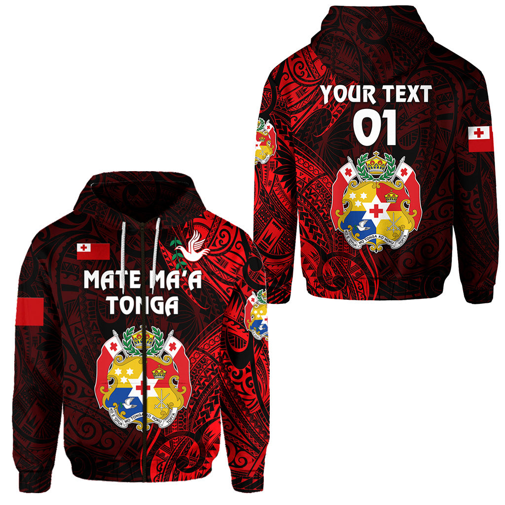 Custom Tonga Coat of Arms Zip Hoodie Simple Vibes Red, Custom Text and Number LT8 Unisex Red - Polynesian Pride