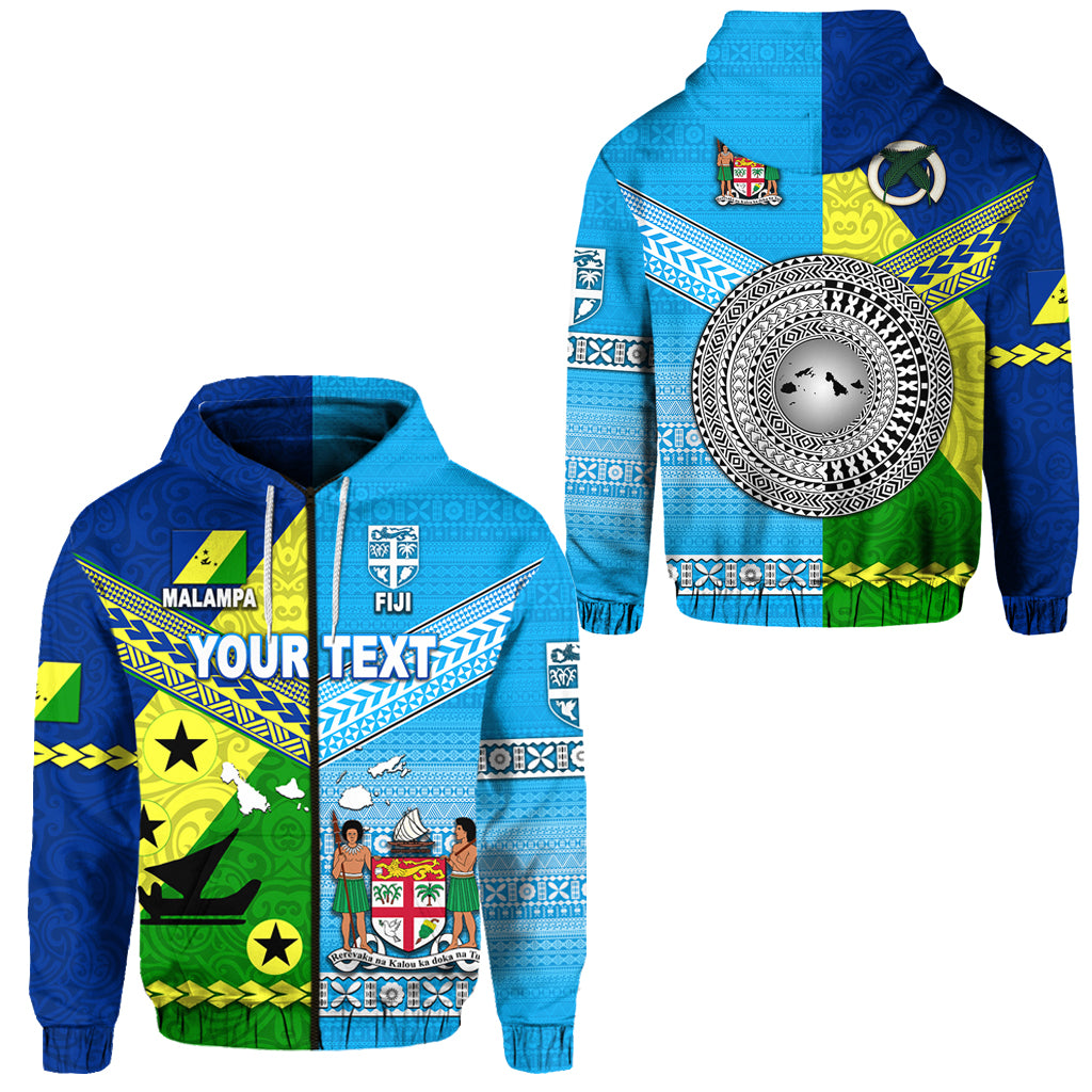 Custom Vanuatu Malampa Province and Fiji Zip Hoodie Together LT8 Unisex Blue - Polynesian Pride