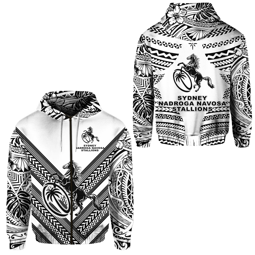 Fiji Rugby Zip Hoodie Sydney Nadroga Navosa Stallions Creative Style White LT8 Unisex White - Polynesian Pride