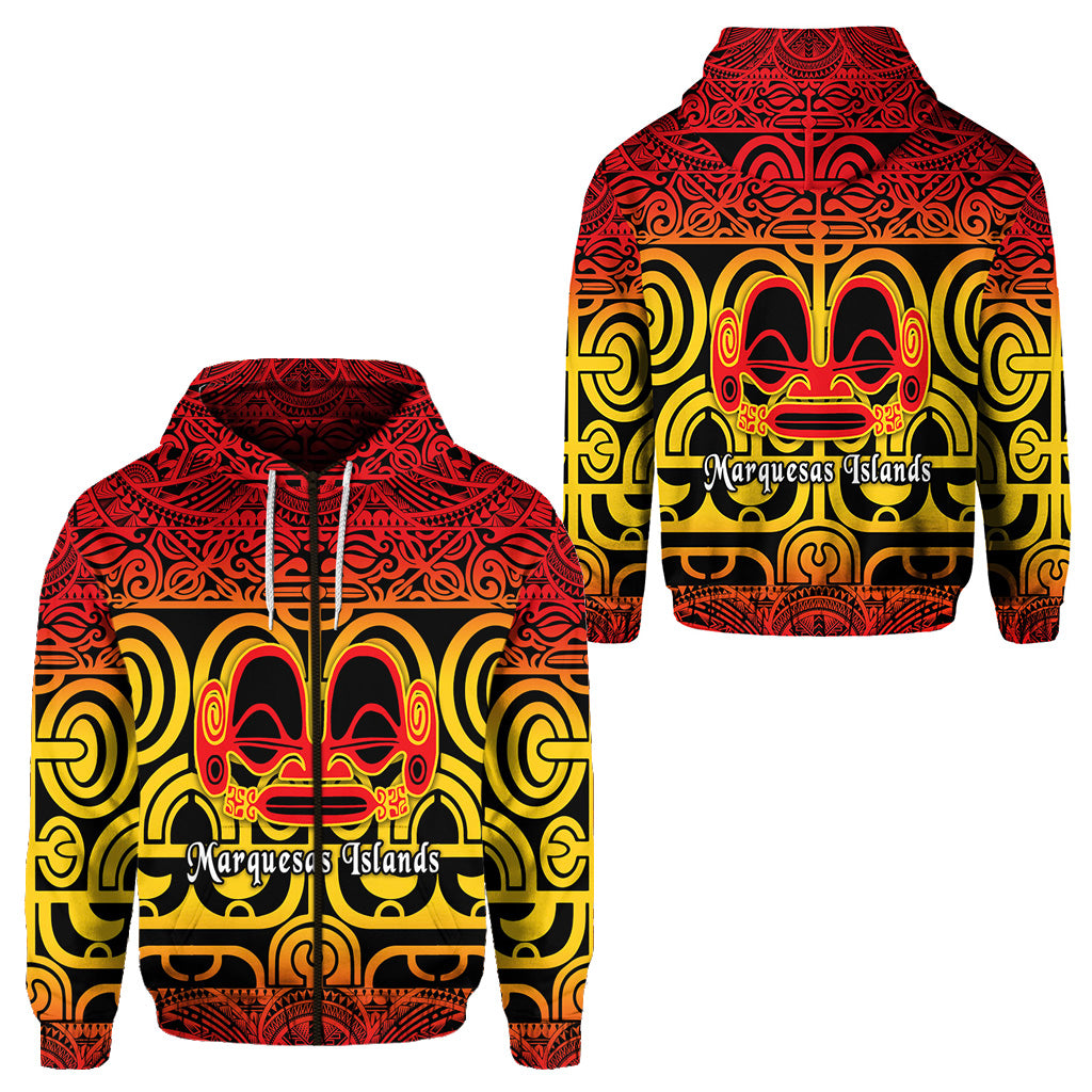 Marquesas Islands Zip Hoodie Marquesan Tattoo Simple Style Gradient Red LT8 - Polynesian Pride