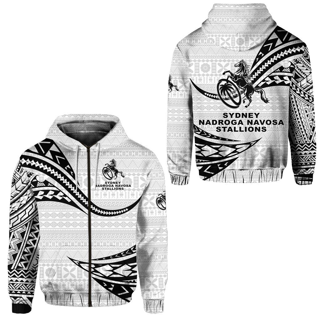 Fiji Rugby Zip Hoodie Sydney Nadroga Navosa Stallions Unique Version White LT8 Unisex White - Polynesian Pride