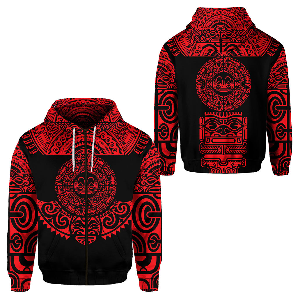 Marquesas Islands Zip Hoodie Marquesan Tattoo Simplified Version Red LT8 - Polynesian Pride